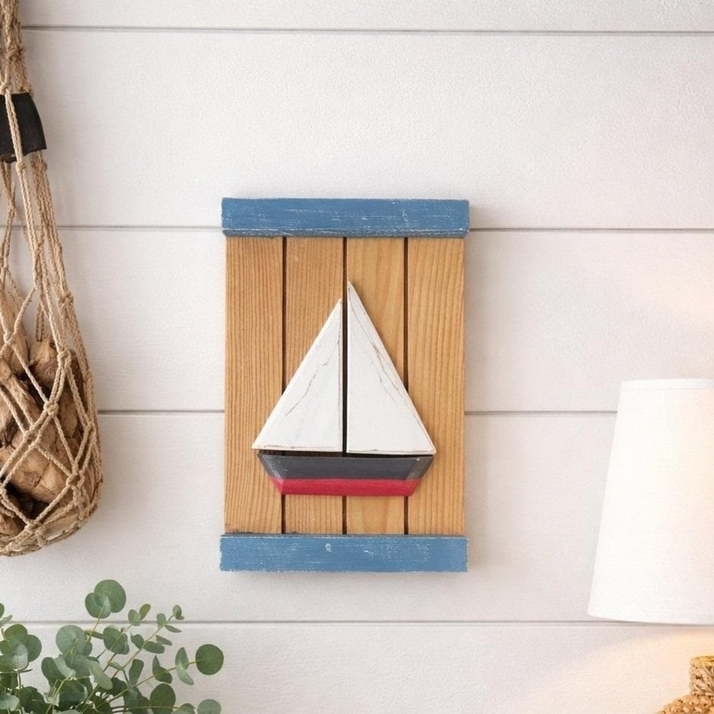 Rustic Sailboat Wall Art Wood Nautical Decor Coastal Cottage Accent